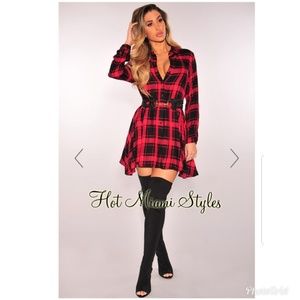 Hot Miami Styles Plaid Flannel Shirt Dress Medium